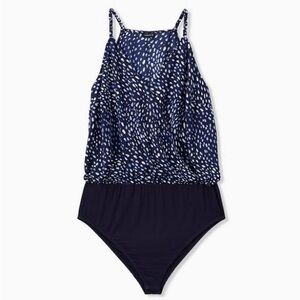 Torrid Satin Surplice Blue Dot Bodysuit